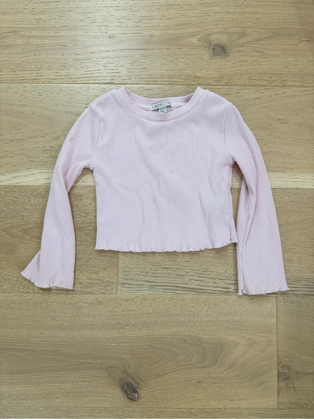 Crewcuts Pale Pink Ribbed Long Sleeve Crop Top